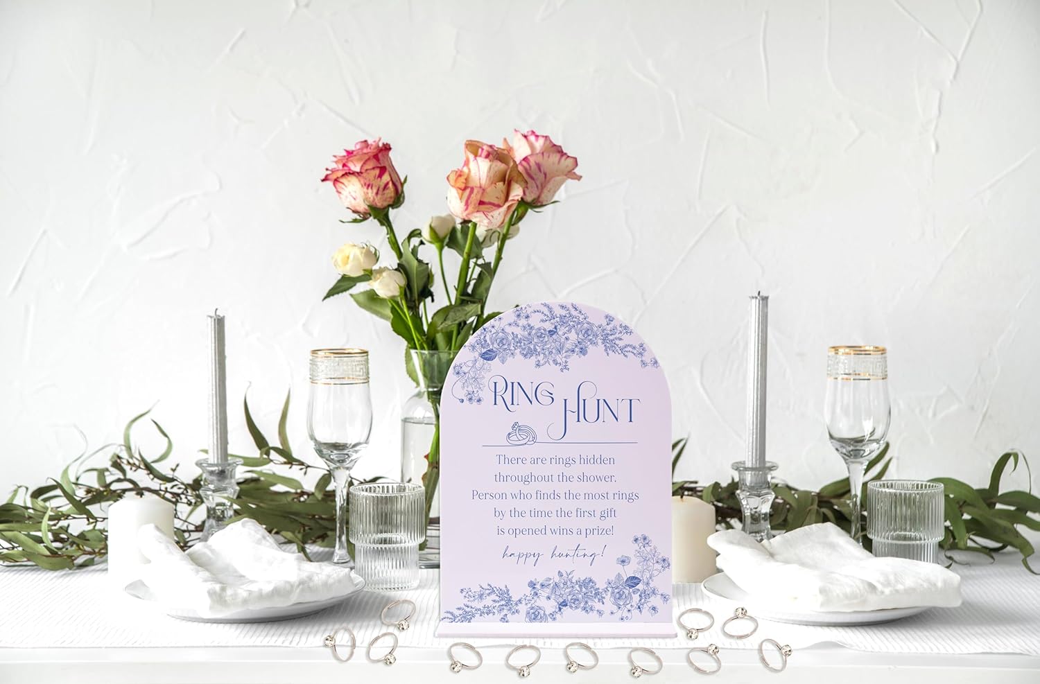 Blue Flower Bridal Shower Party Ring Scavenger Hunt Game