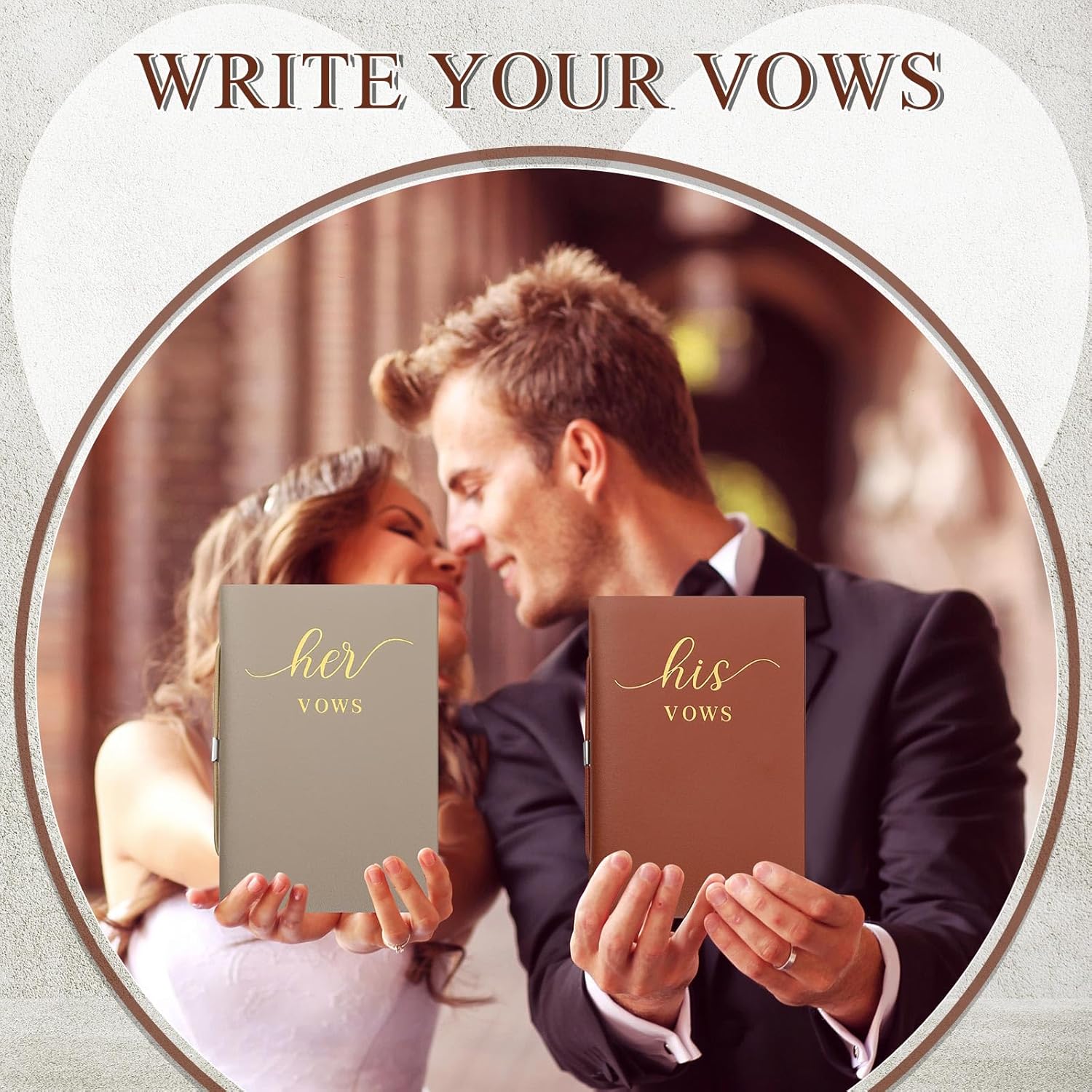 2 Pcs His Hers Wedding Vow Books 50 Pages Each Copper Brown Almond