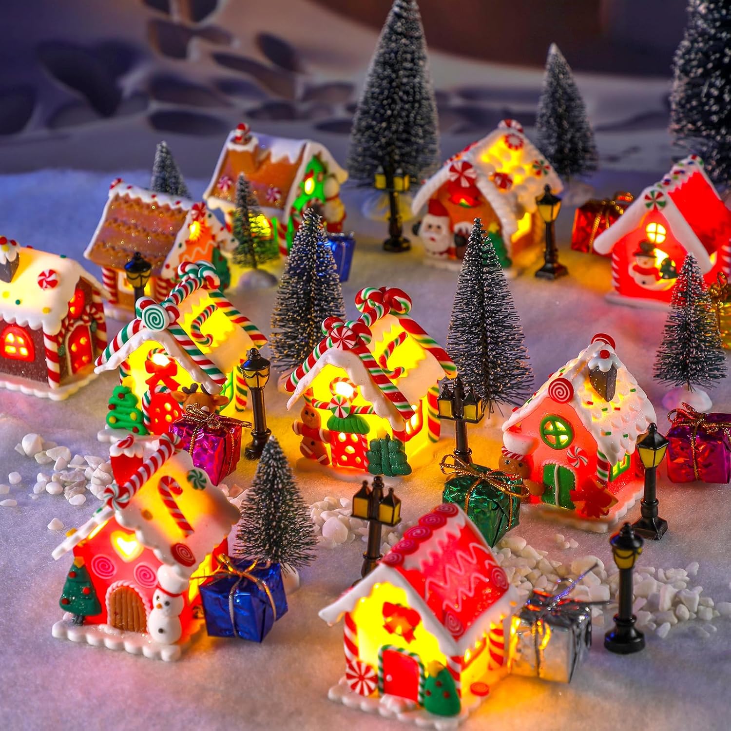Shappy 48 Pcs Christmas Village Set with LED Lights and Trees