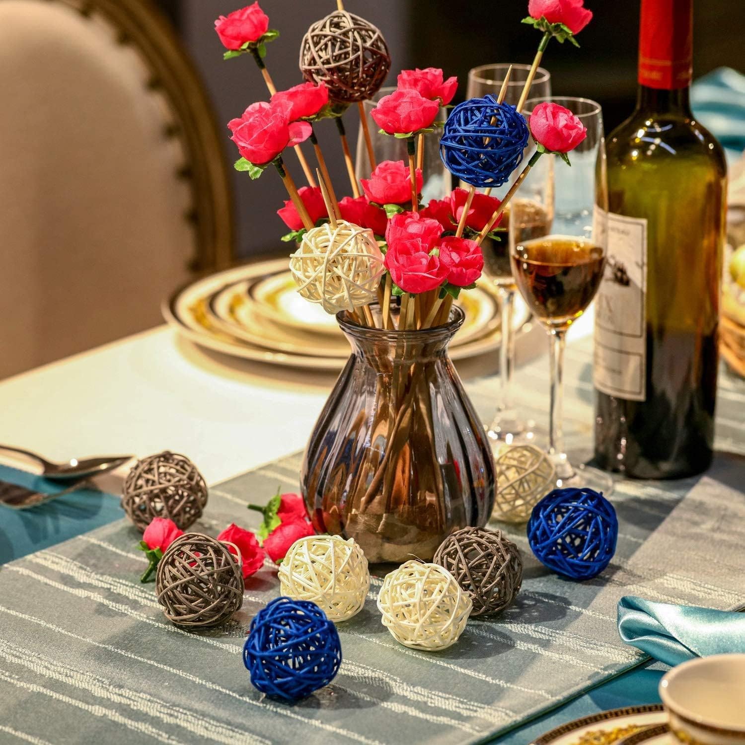 15pcs 2inch Wicker Rattan Decorative Balls Set