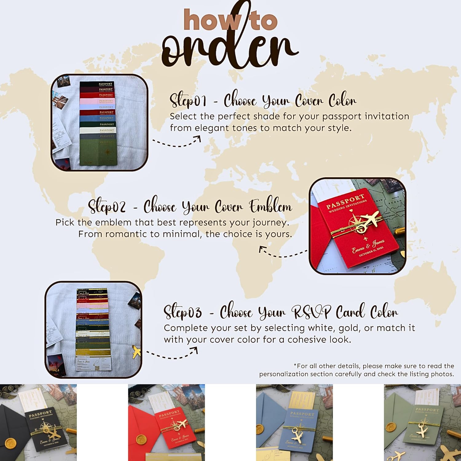 Custom Wedding Invitation Set with Wax Seal - Passport Style
