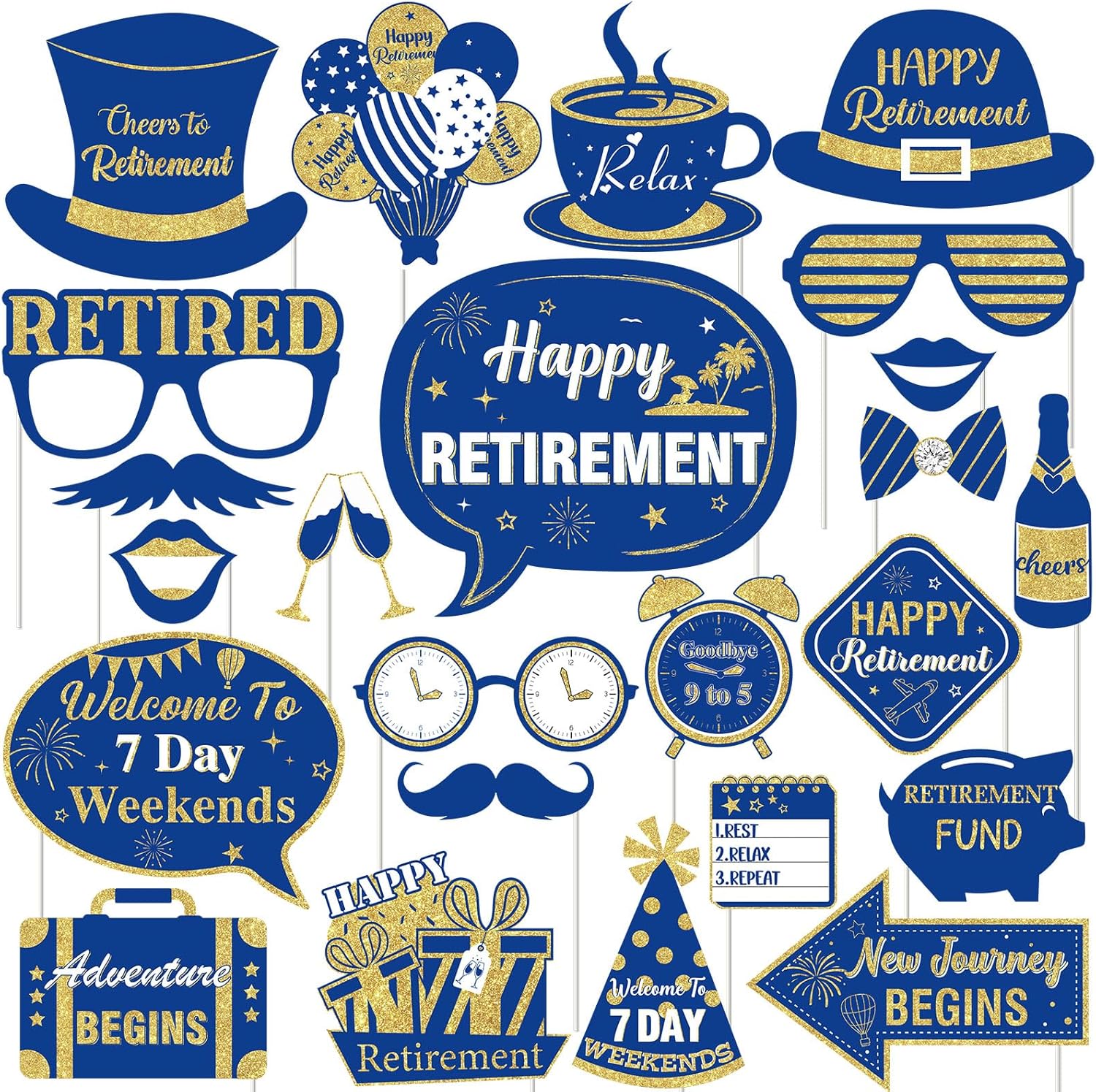Cheereveal Retirement Photo Booth Props with Wooden Sticks