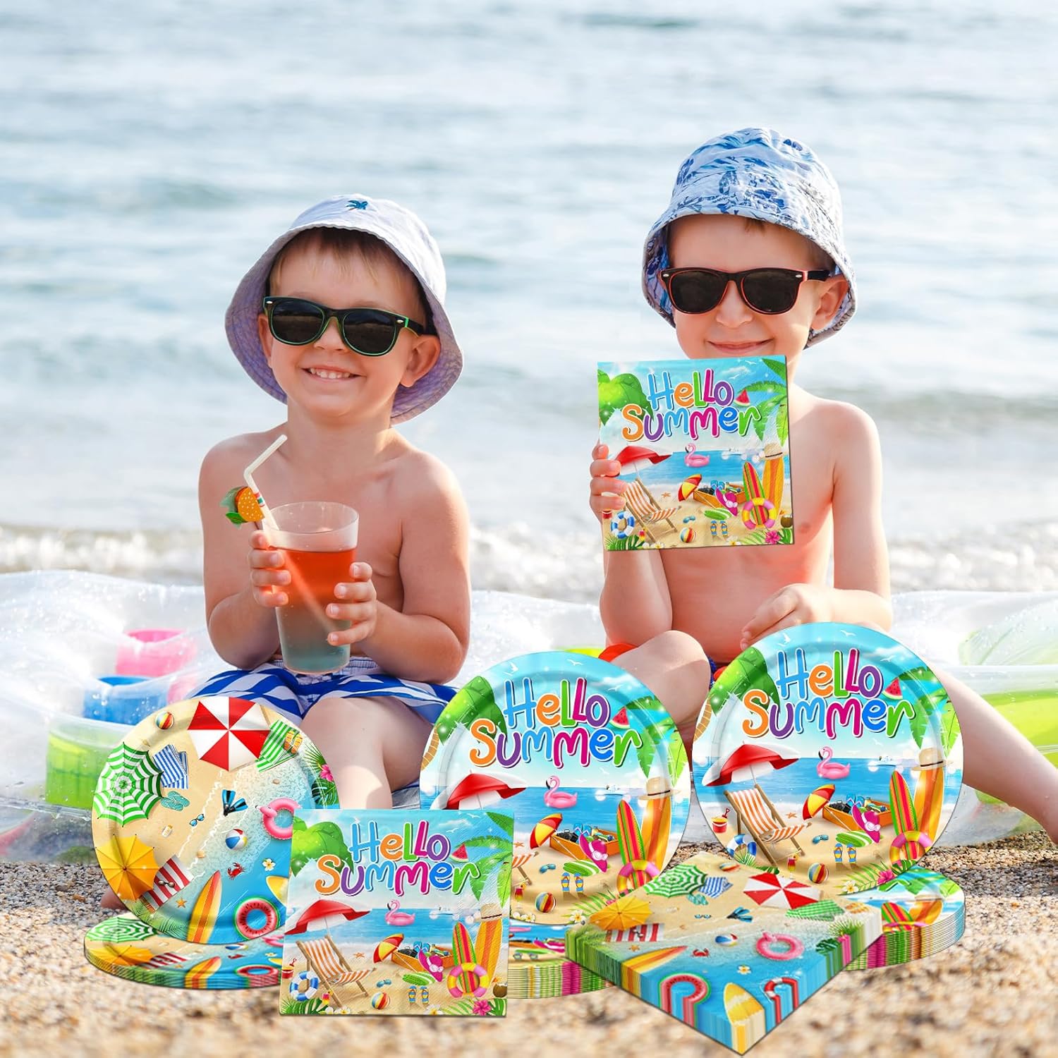 GREHUMOR 60Pcs Beach Themed Disposable Plates Napkins Set