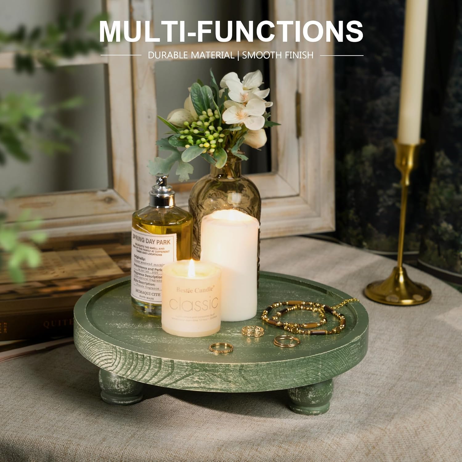 EOSAHR Farmhouse Green Wood Riser for Home Decor