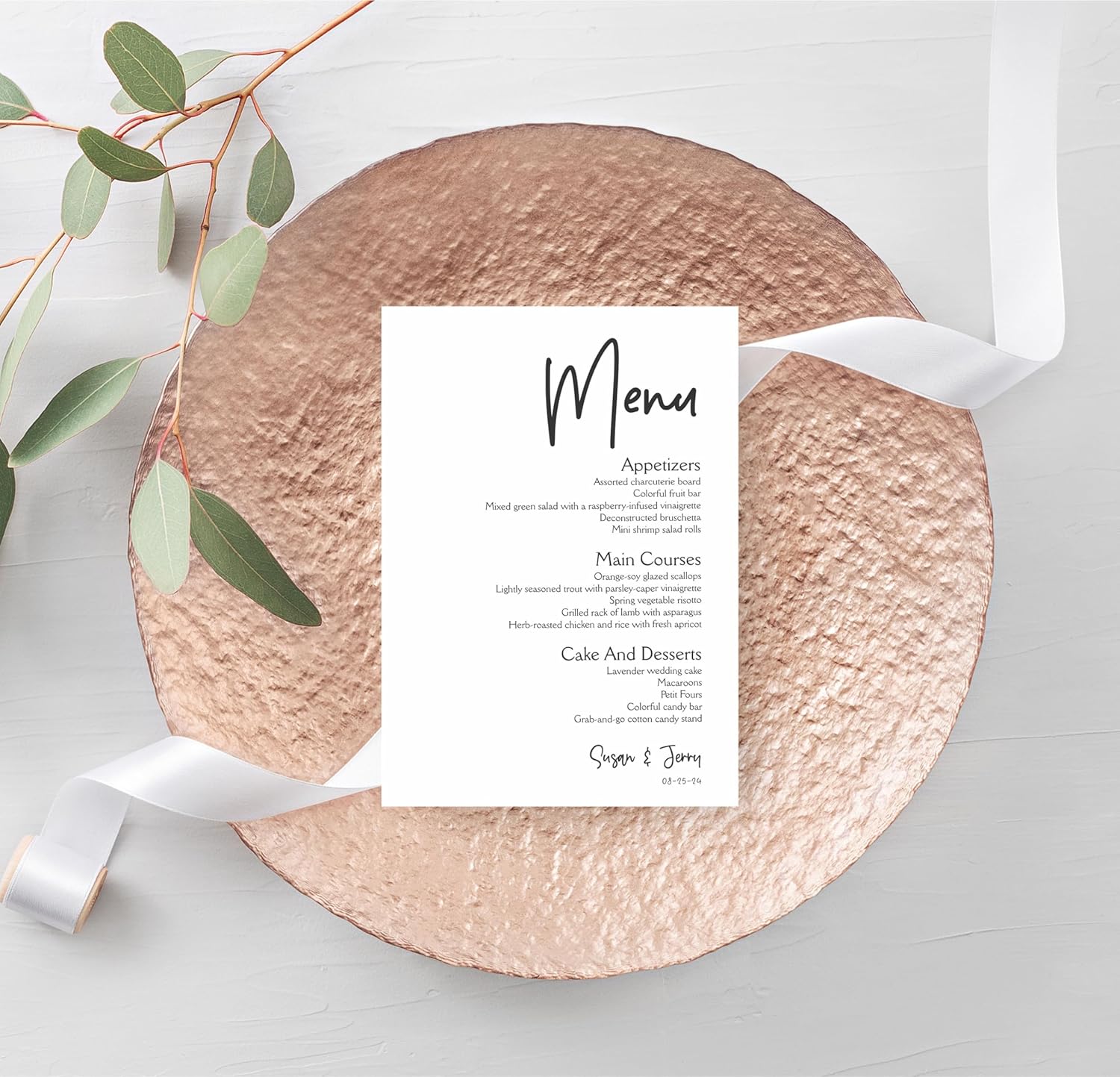 Personalized Printed Wedding Menu Set of 25