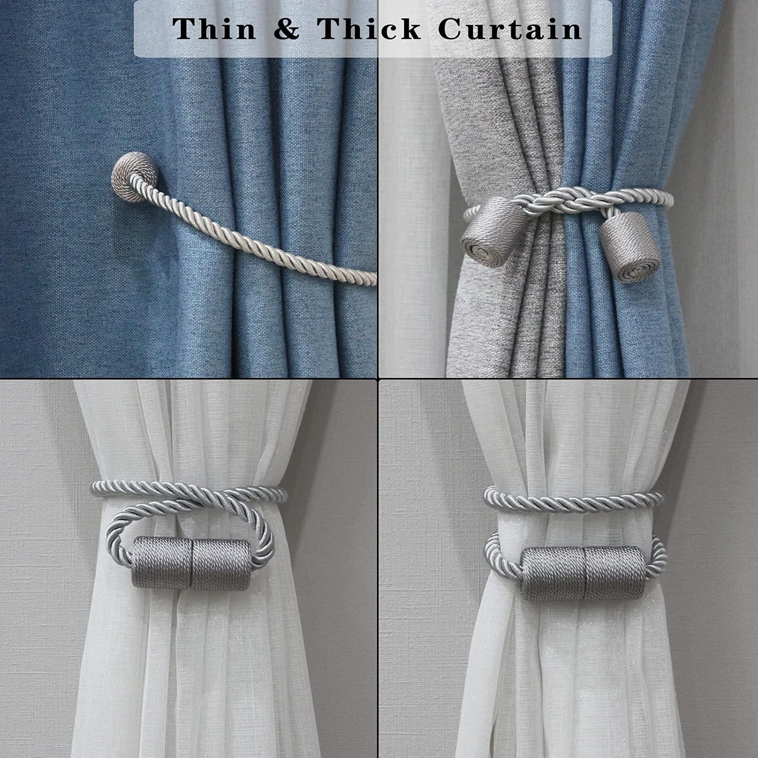4 Pack Magnetic Curtain Holdbacks Modern Design for Windows Drapes