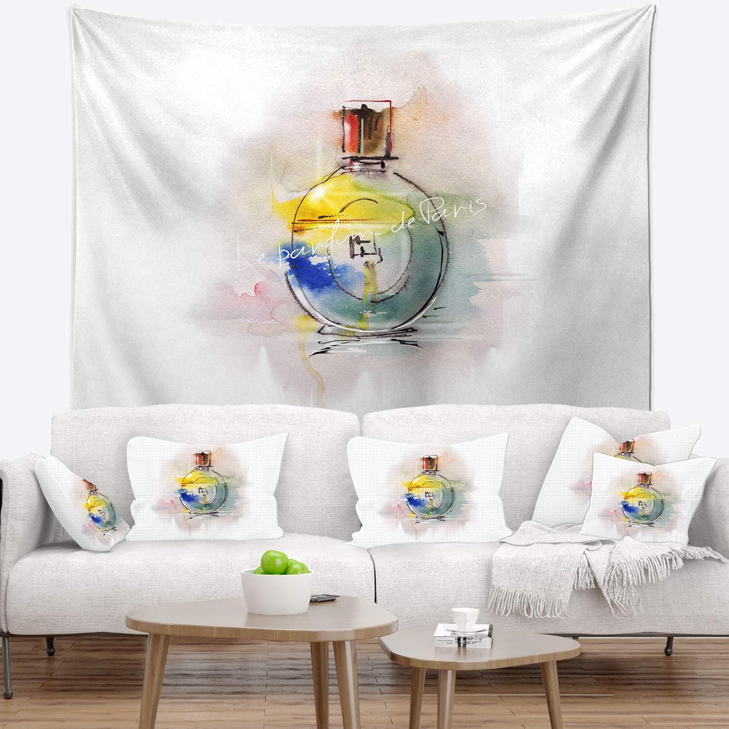 Designart Perfume Bottle Contemporary Tapestry Wall Art 39x32