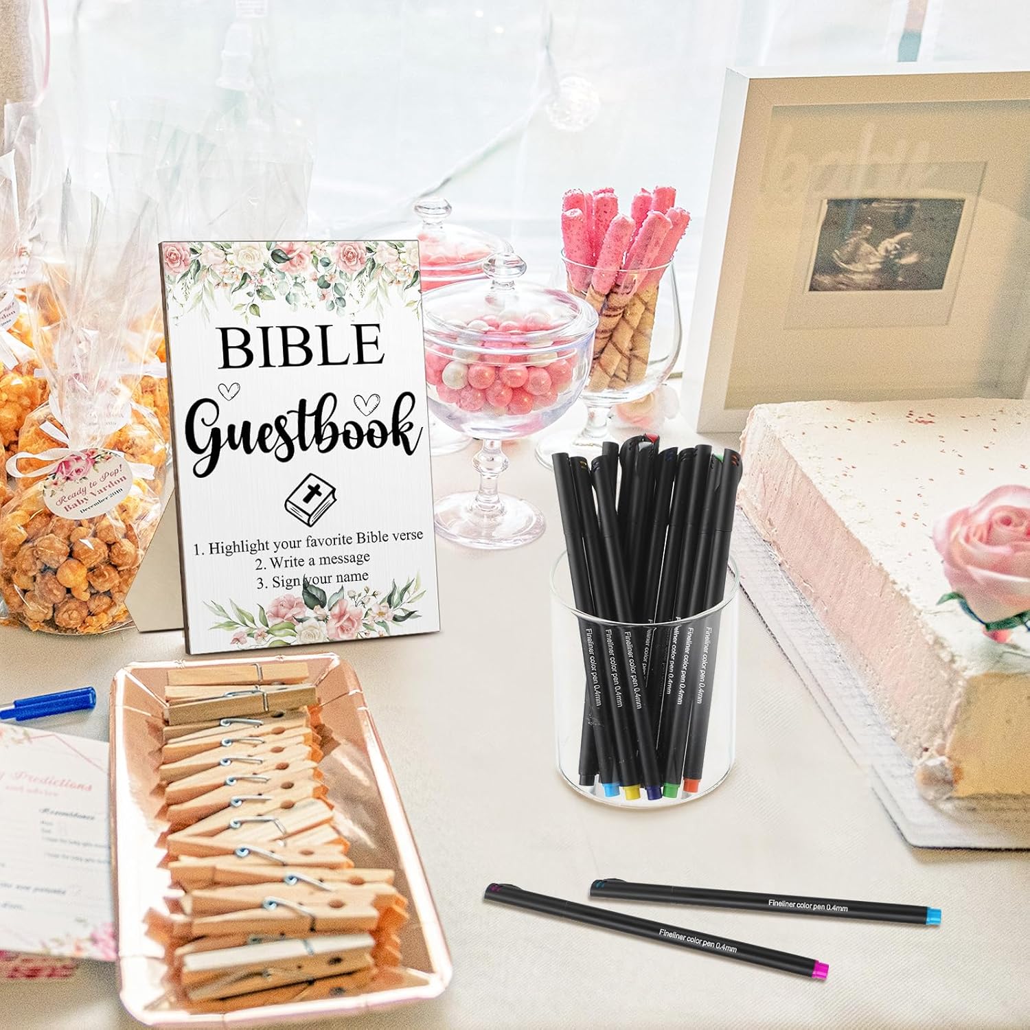 Geelin 19 Pcs Bible Guest Book Sign Set with Pens and Highlighters