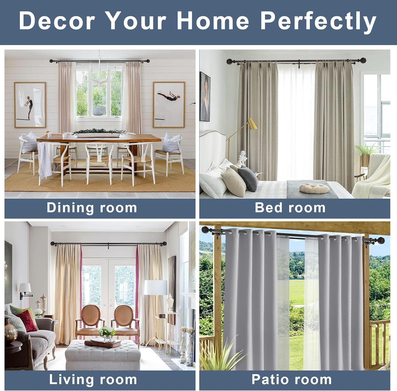Double Curtain Rod with Matte Black Finials
