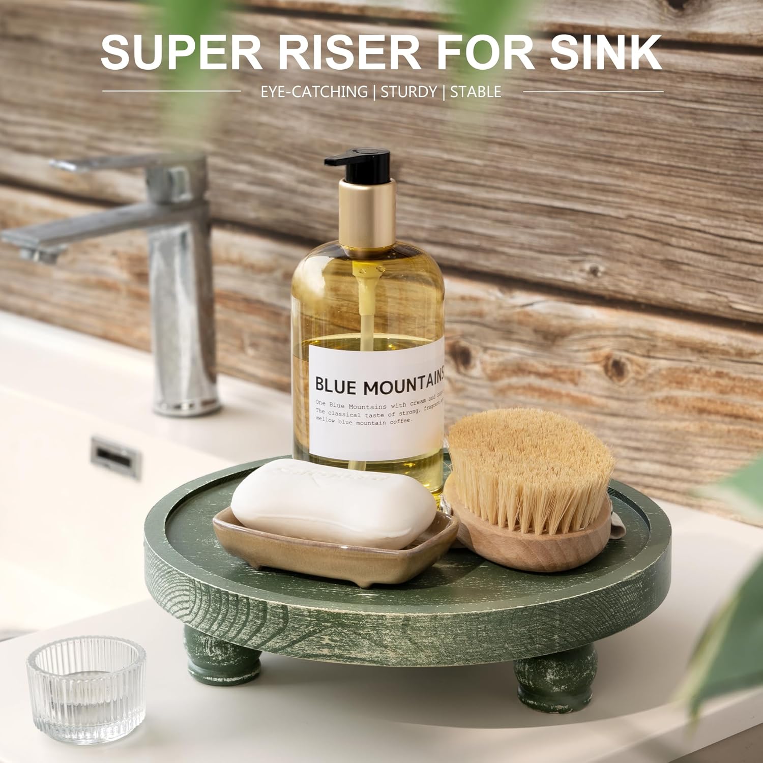 EOSAHR Farmhouse Green Wood Riser for Home Decor