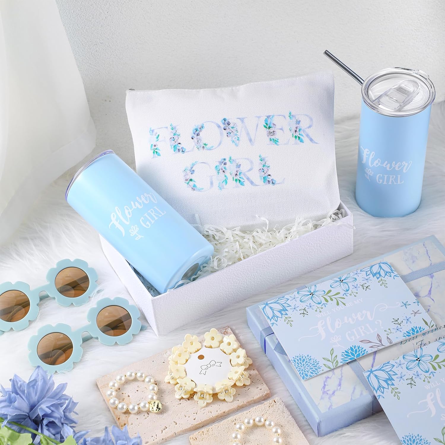 Inbagi 12 Pcs Flower Girl Set Blue Wedding Accessories