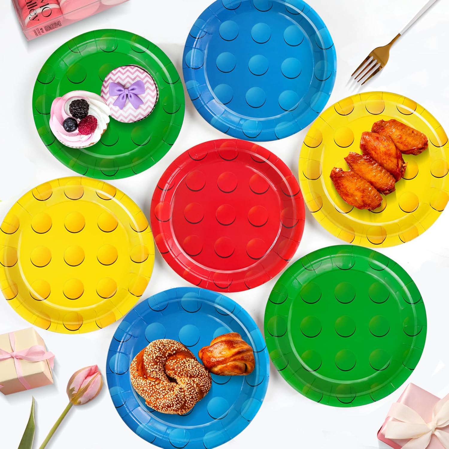 48Pcs Building Block Paper Plates for Birthday Parties