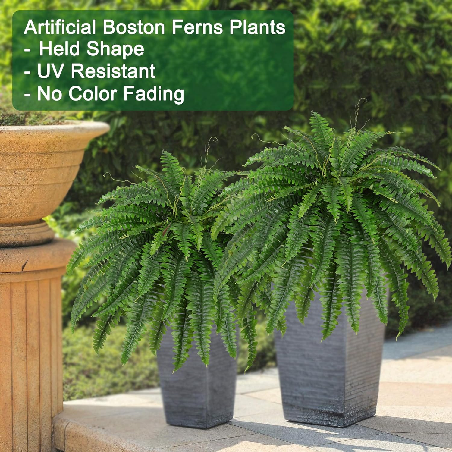 Set of 2 Large Artificial Boston Fern Bushes