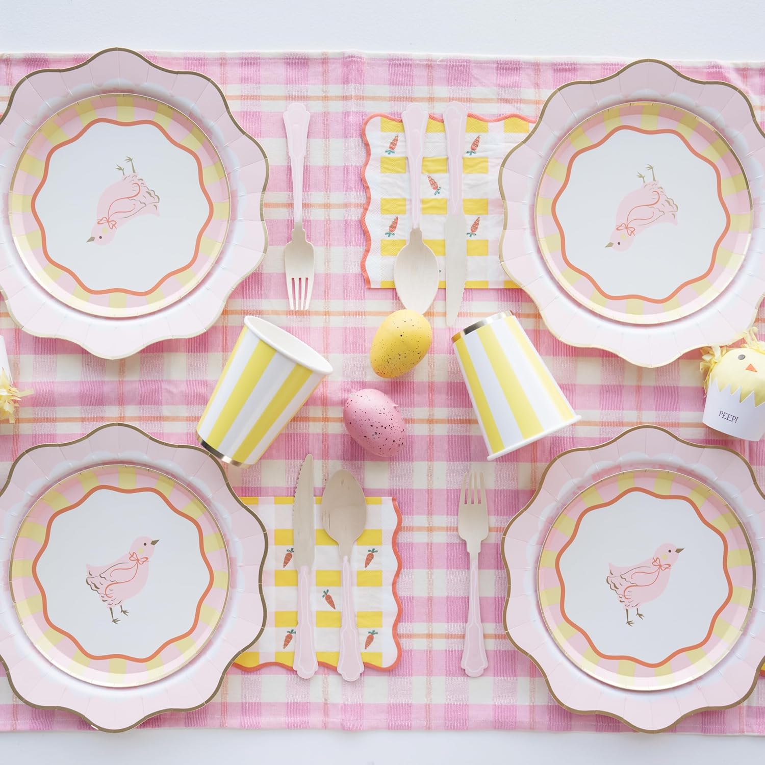 Bonjour Fete Light Pink Floral Large Party Plates with Gold Foil