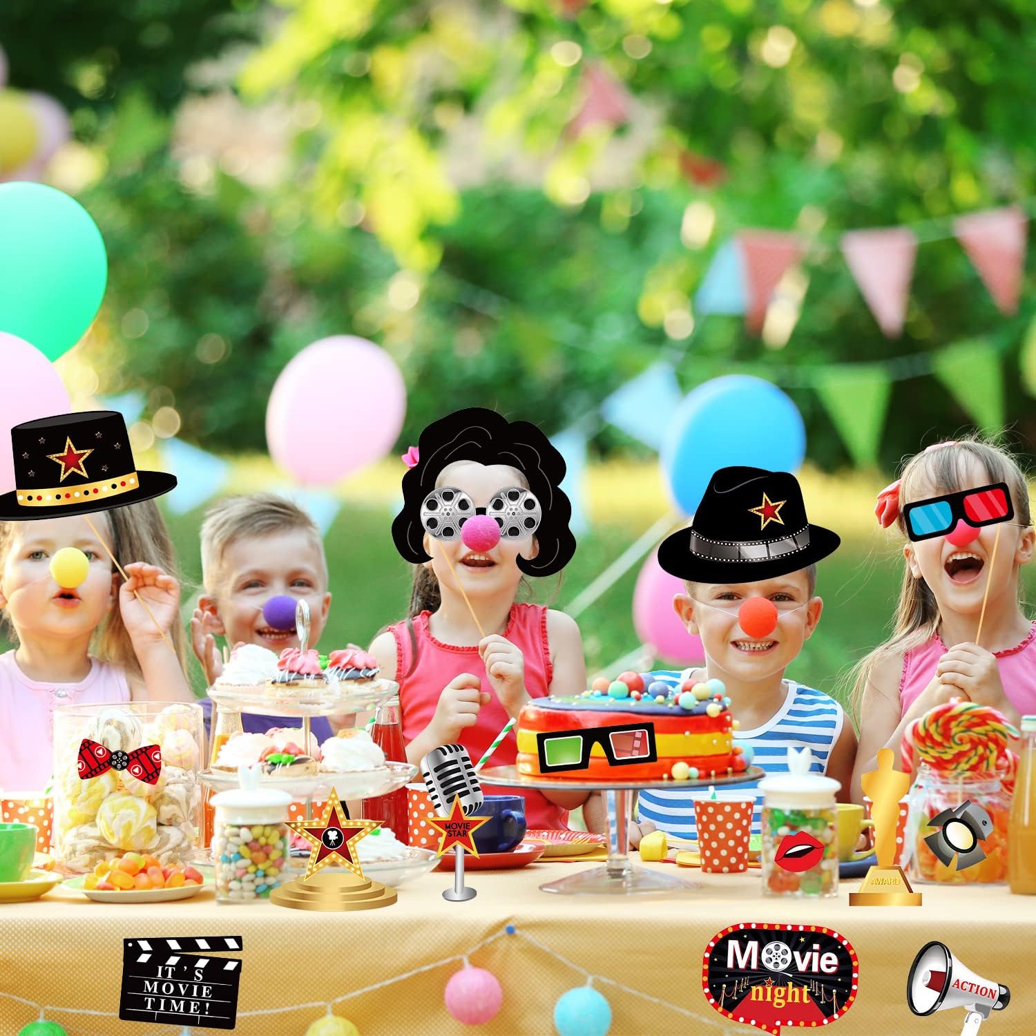 25 Pcs Movie Theme Photo Booth Props with Sticks