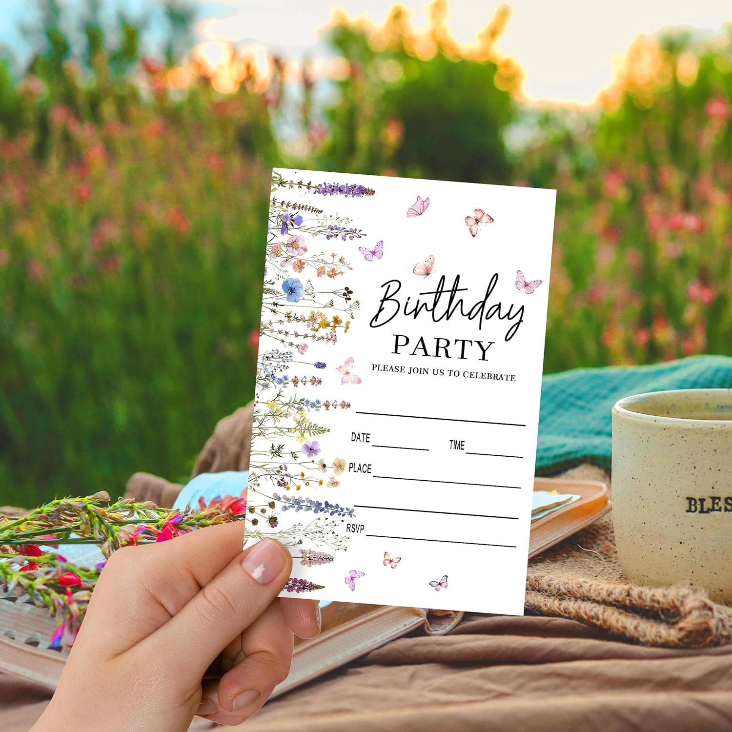Floral Birthday Invitations 20 Pack with Envelopes