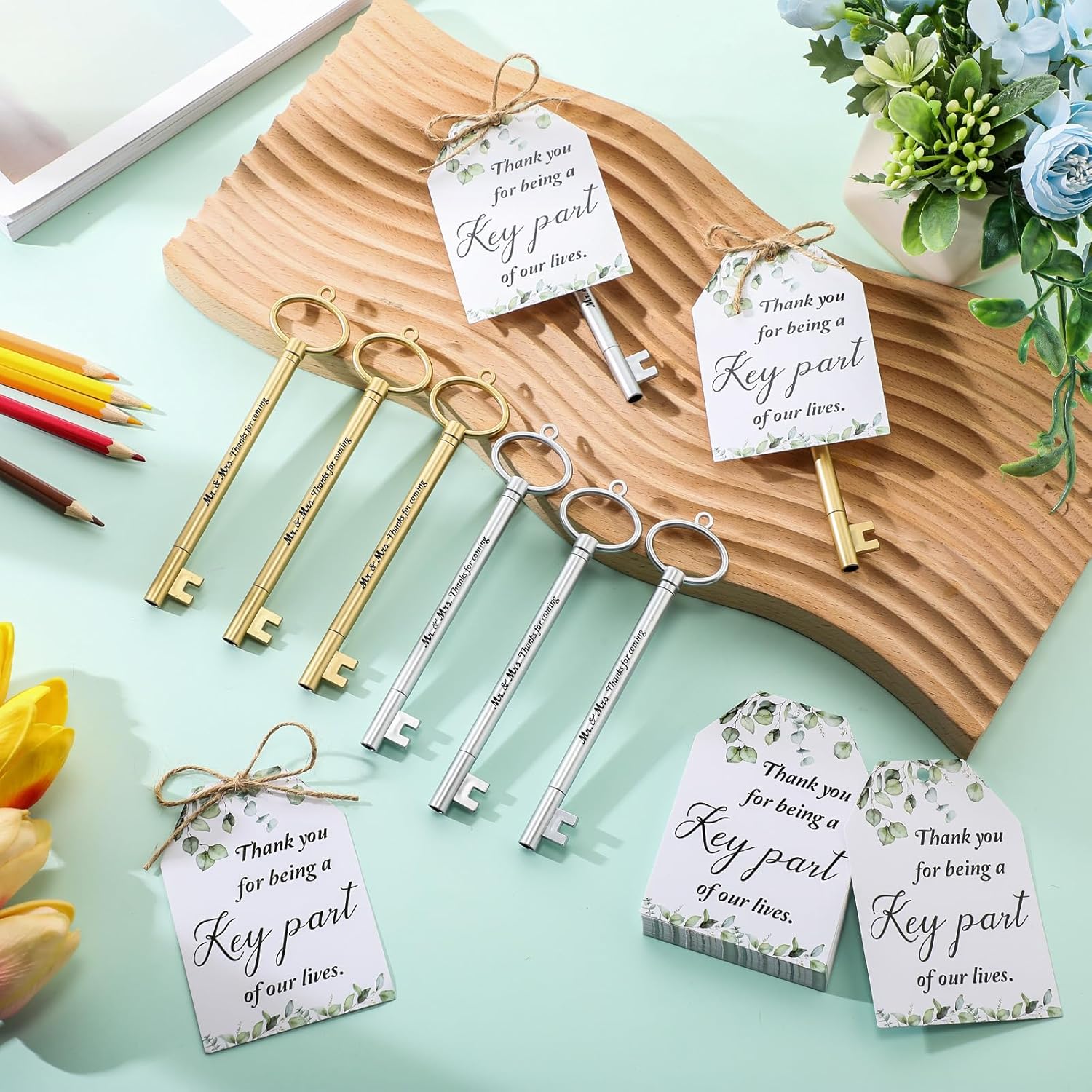 Patelai 50 Key Shaped Wedding Pens with Cards and Rope
