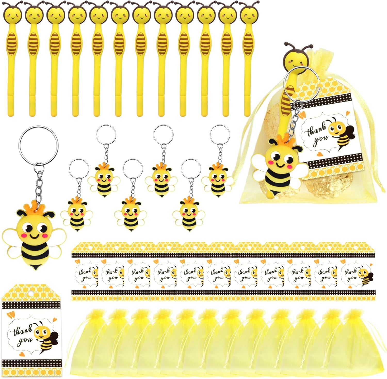 24 Piece Bee Keychains Gel Pens Party Favors Set