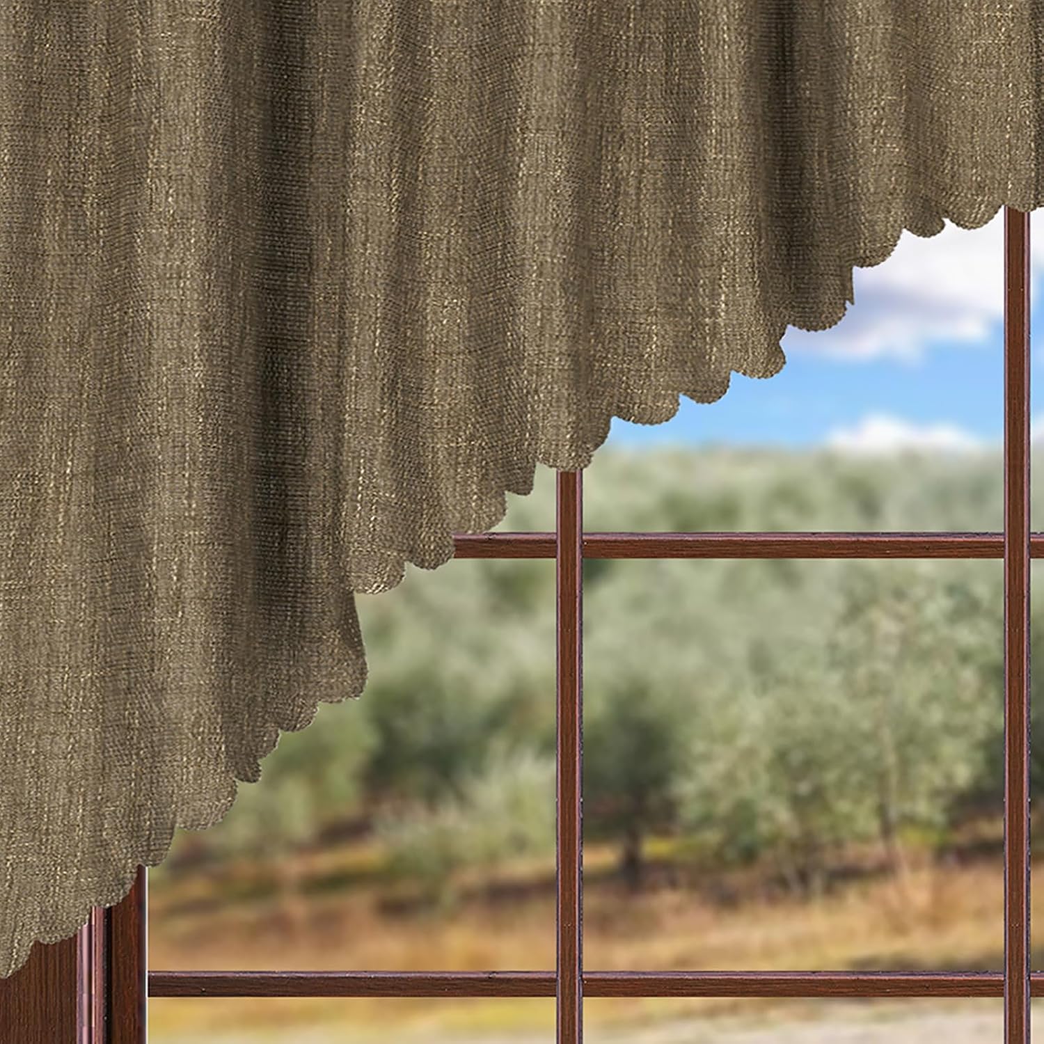 Valea Home Rustic Tan Burlap Look Valance Curtains 2 Panels