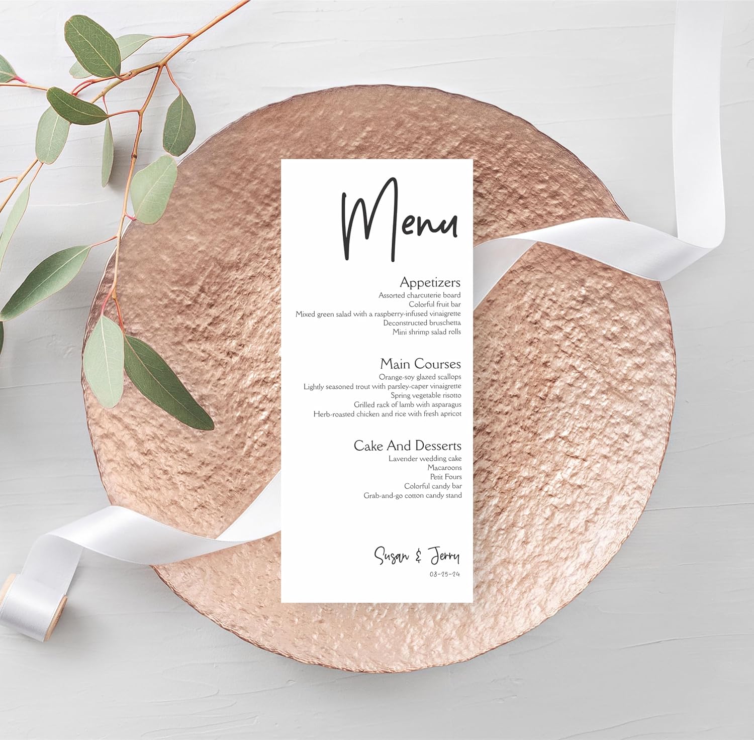 Personalized Printed Wedding Menu Set of 25