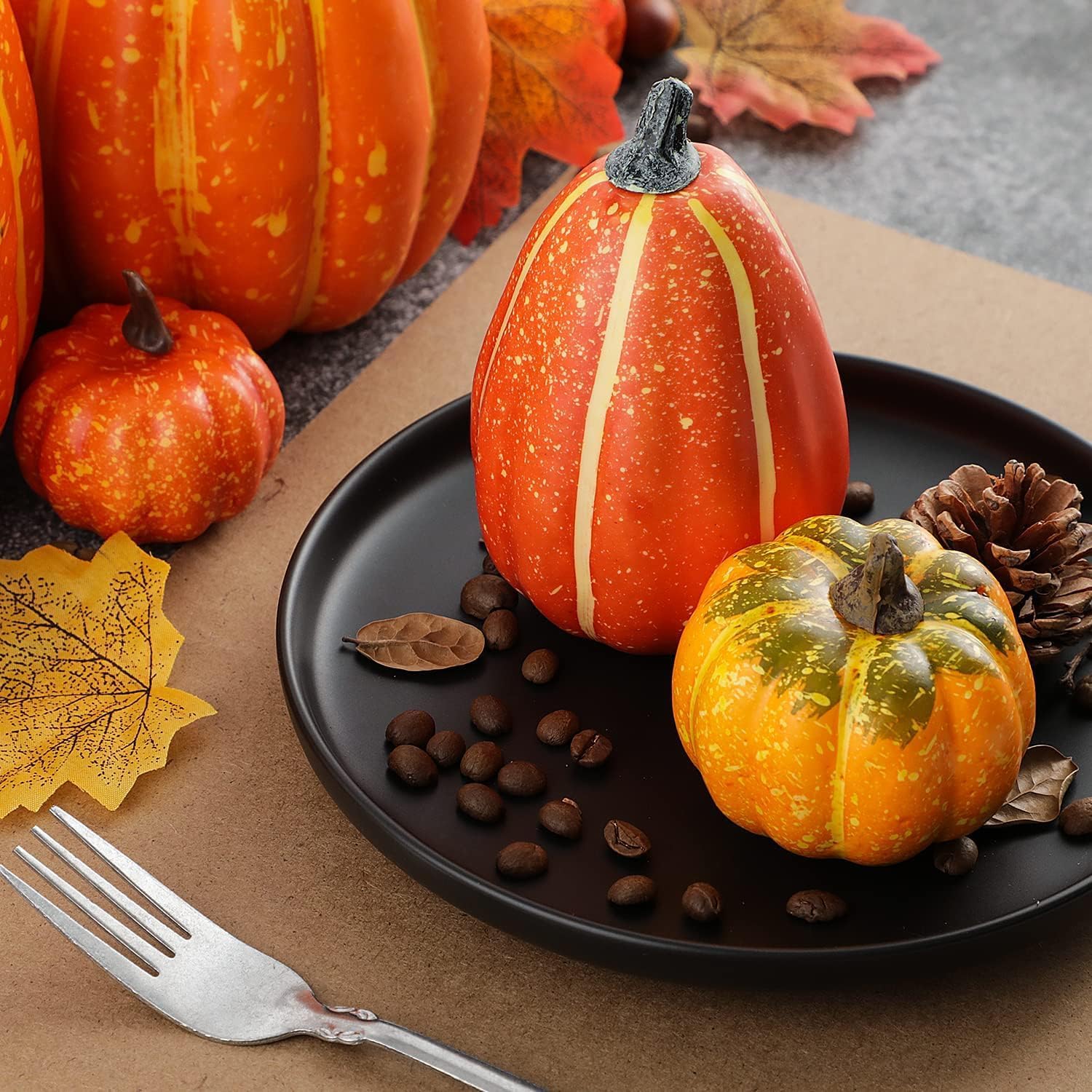Ywlake 16 Pcs Artificial Pumpkin Fall Decor Set