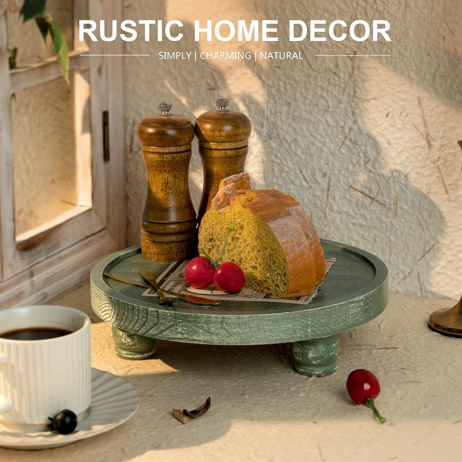 EOSAHR Farmhouse Green Wood Riser for Home Decor