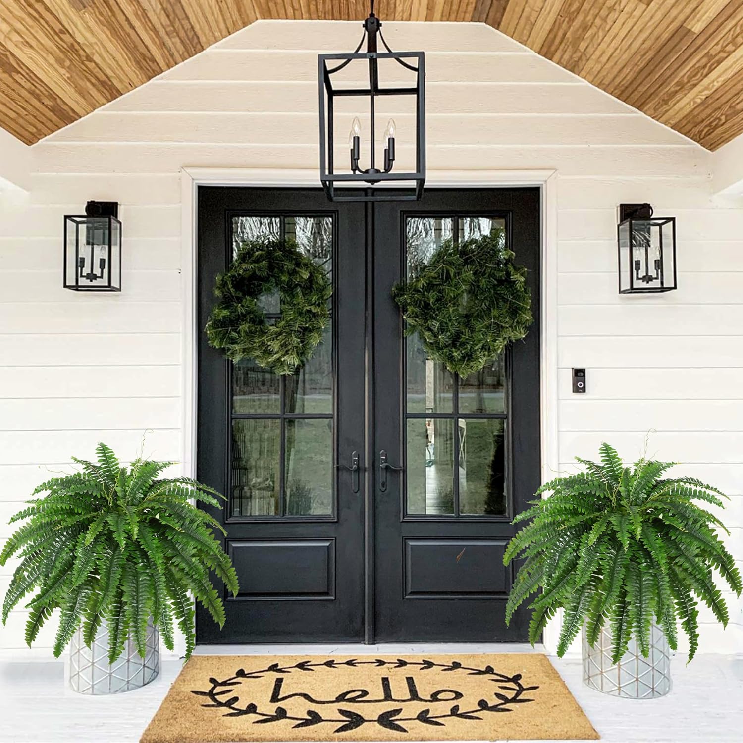 Set of 2 Large Artificial Boston Fern Bushes