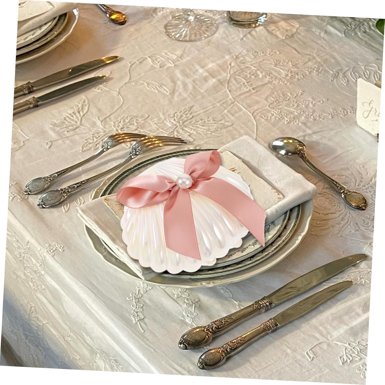 PRETYZOOM 12pcs Seashell Candy Boxes with Ribbons for Weddings and Parties