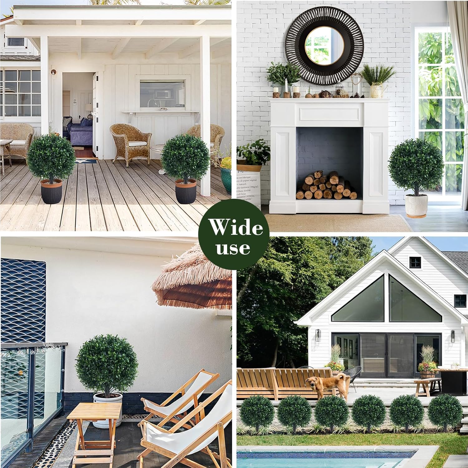 Artificial Boxwood Ball Bush with Spike for Outdoor Set of 2