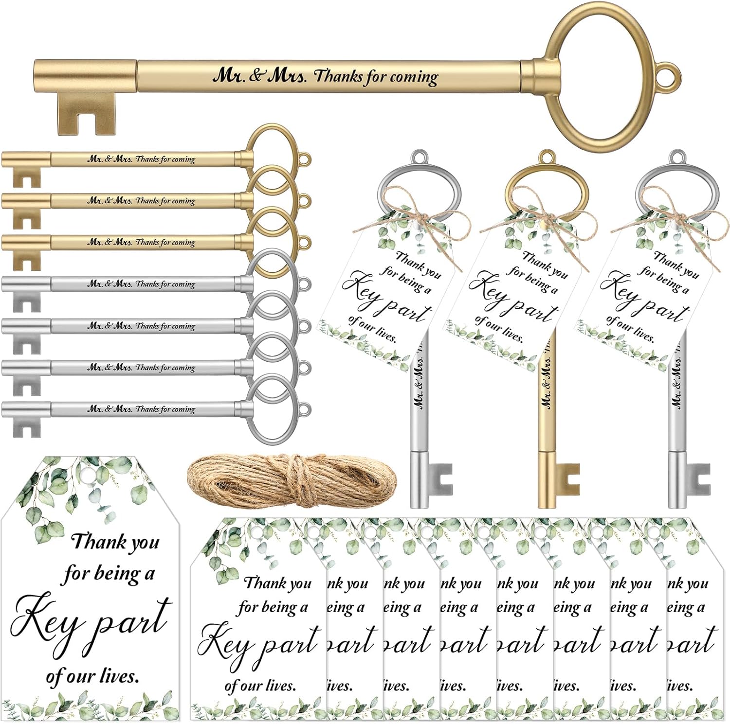 Patelai 50 Key Shaped Wedding Pens with Cards and Rope
