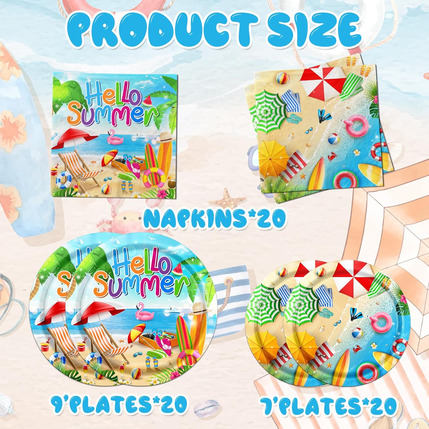 GREHUMOR 60Pcs Beach Themed Disposable Plates Napkins Set