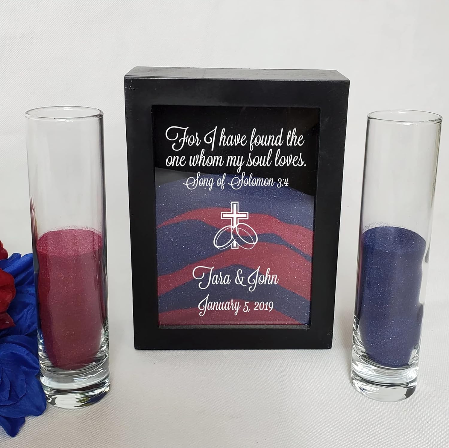 Personalized Unity Sand Ceremony Shadow Box Set - Wood Frame Ink Print Wedding Gift