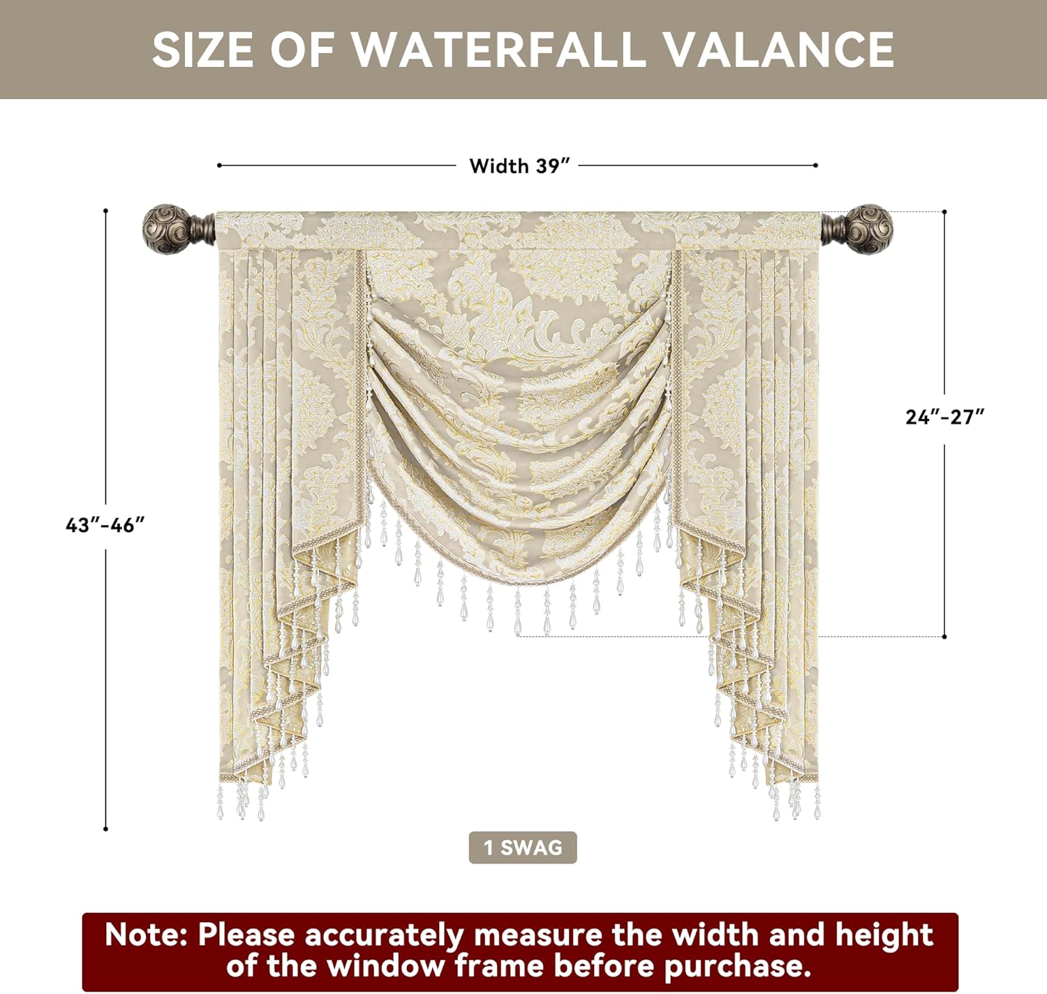 Loom and Mill Beige Jacquard Waterfall Valance 39 Inch 1 Panel
