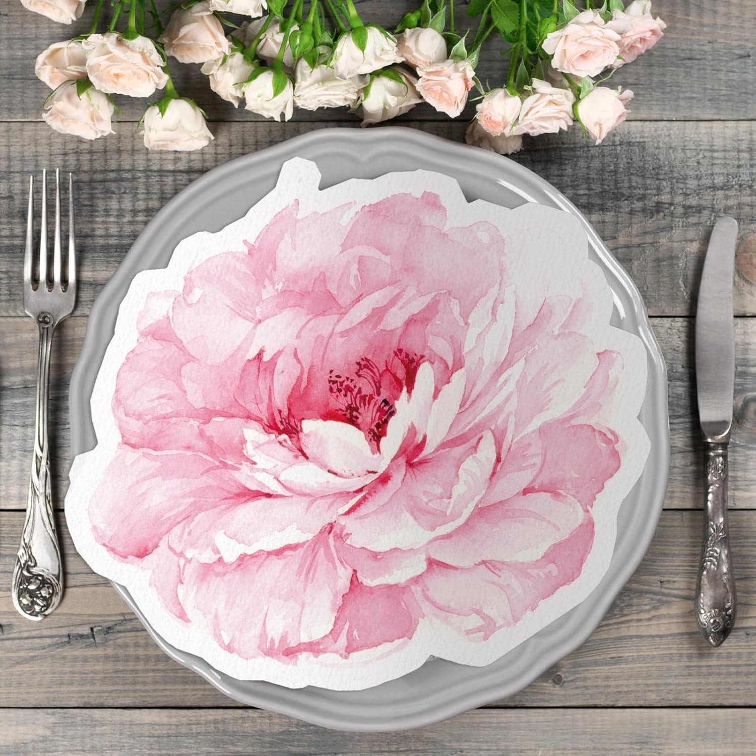 Kosiz 100 Pcs Pink Peony Flower Shaped Napkins