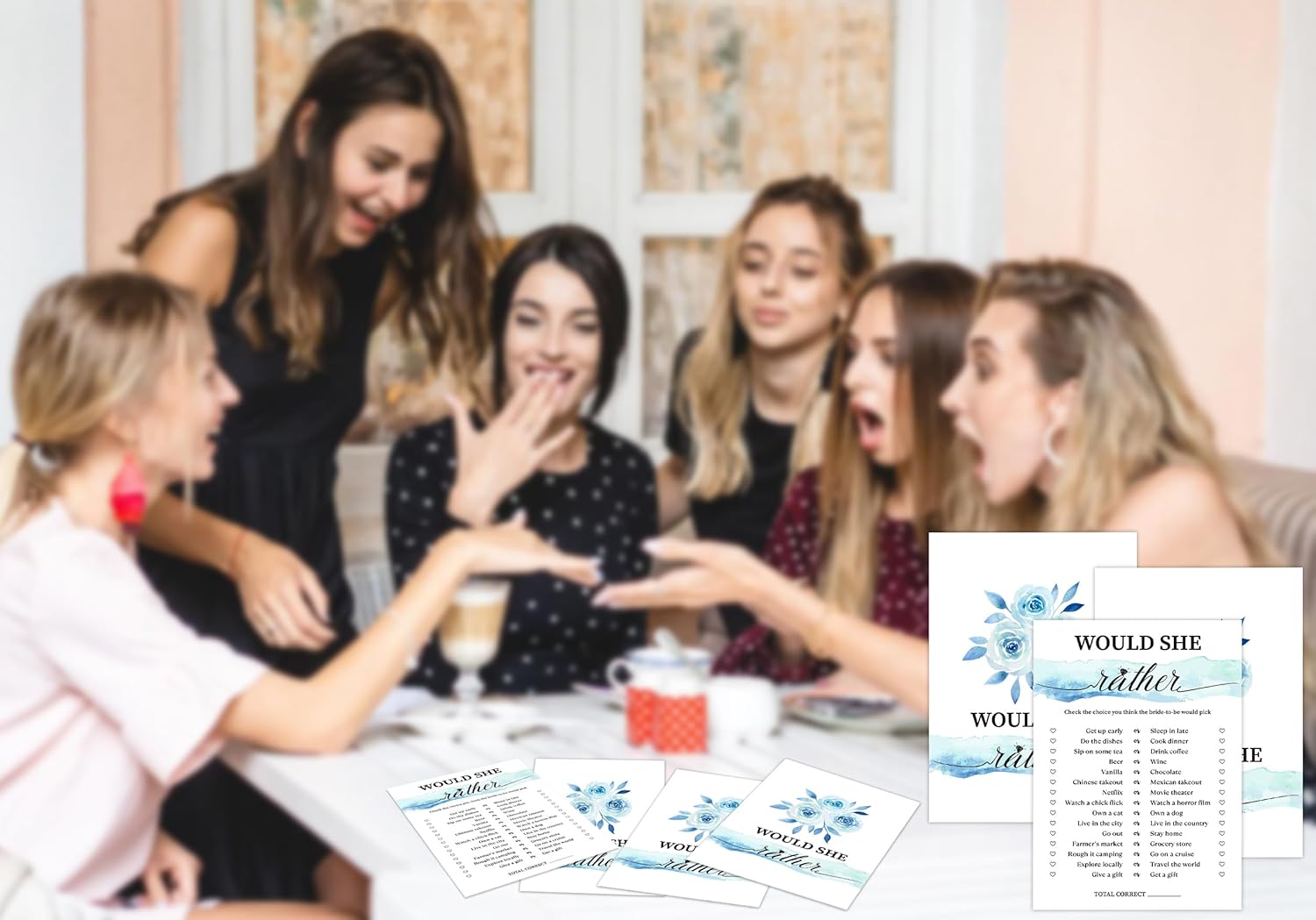 Blue Floral Bridal Shower Game with 30 Cards