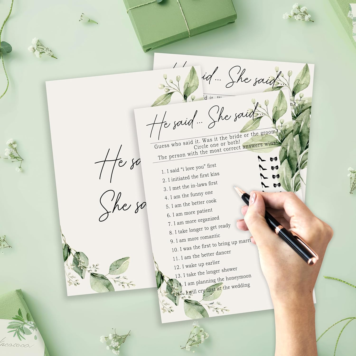 Greenery Bridal Shower Game Cards Set of 25