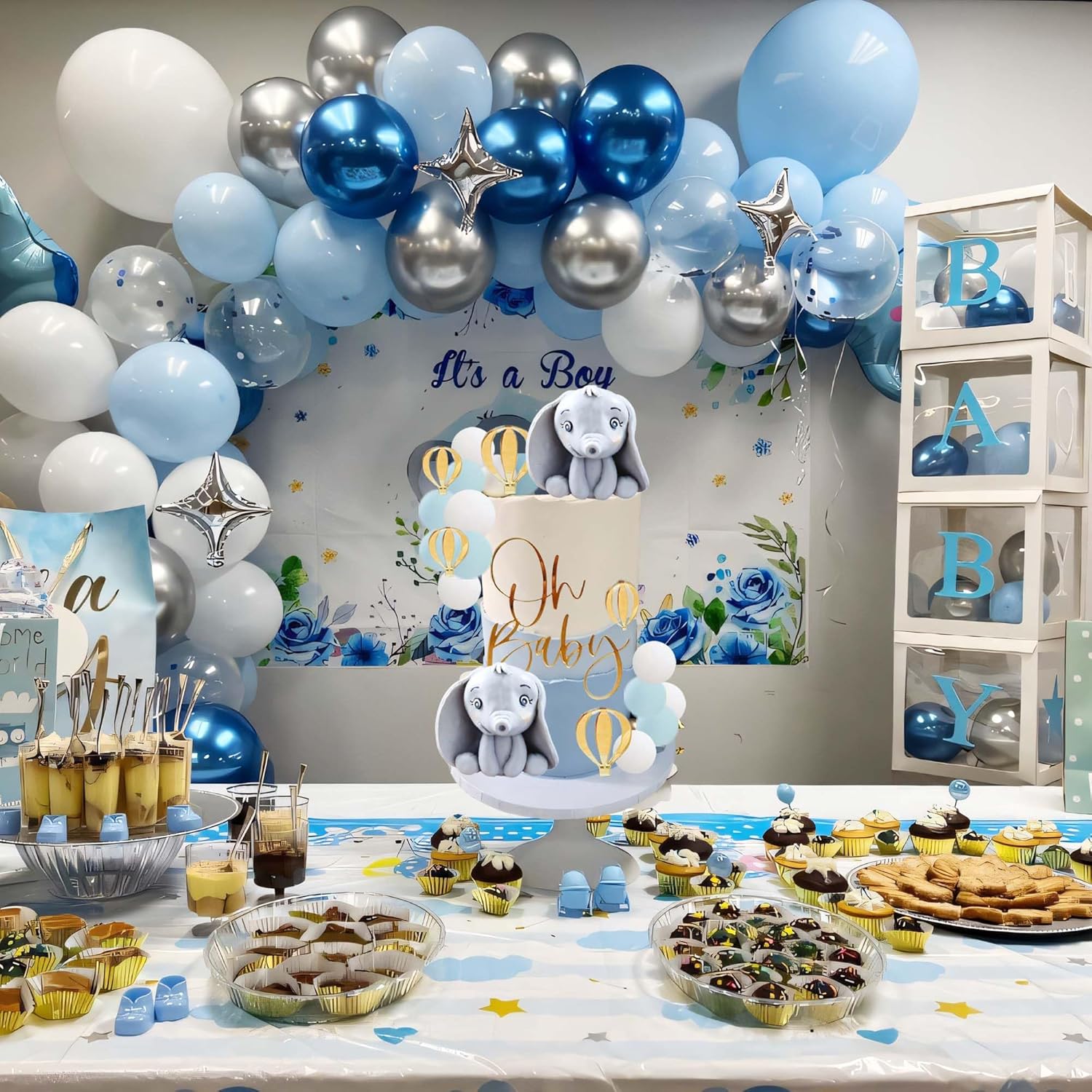 Qoadwem Elephant Cake Toppers 21pcs Baby Shower Decorations