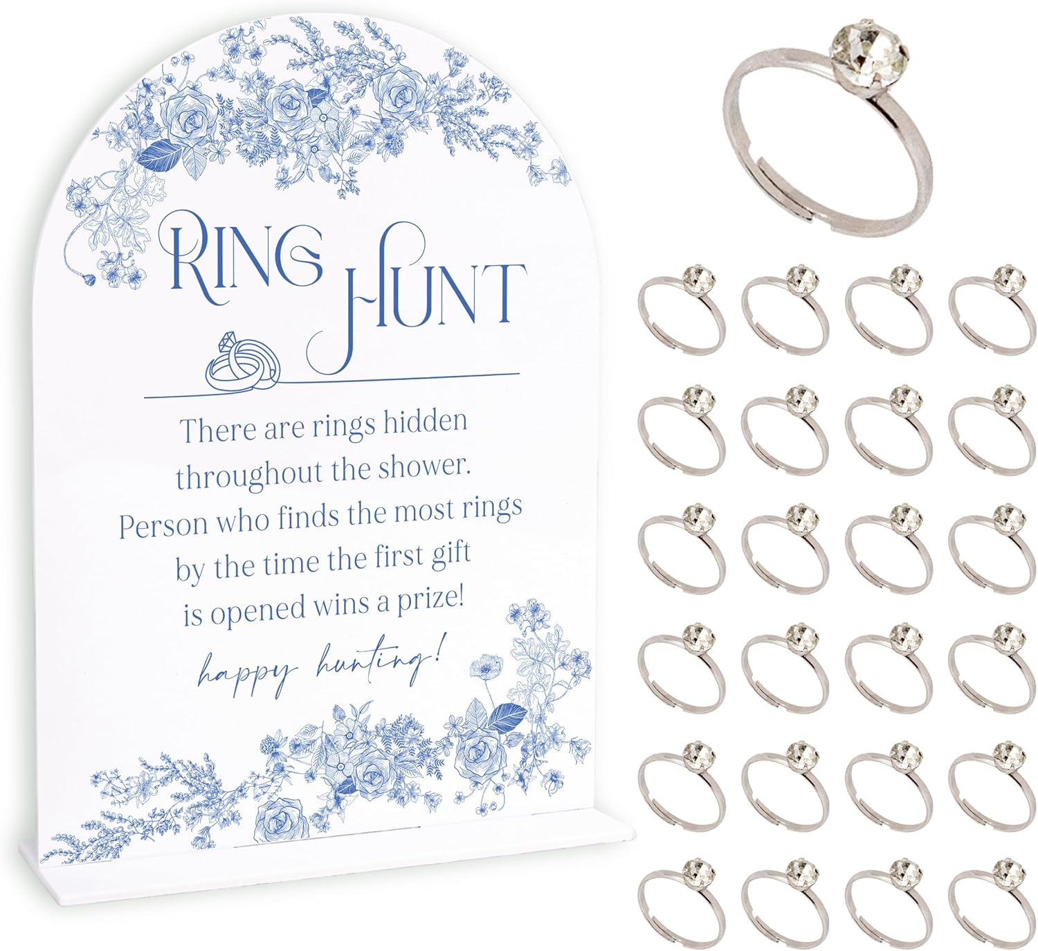 Blue Flower Bridal Shower Party Ring Scavenger Hunt Game