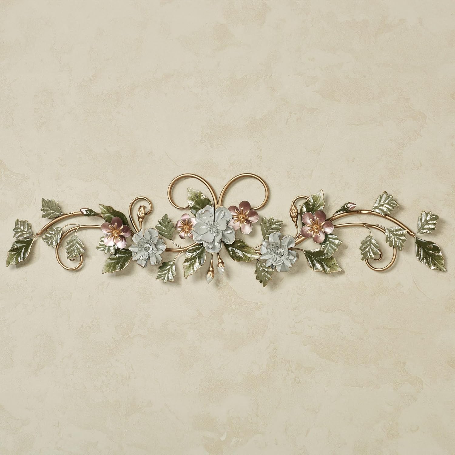 Touch of Class Flowering Charm Metal Wall Topper - Pink Gray Green Taupe Gold