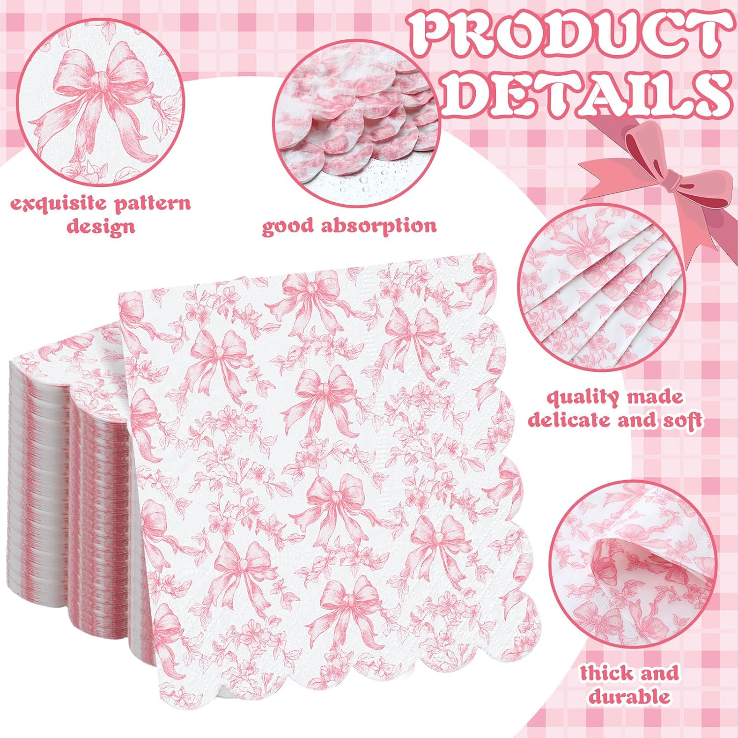 150 Pcs Pink Bow Napkins Coquette Party Supplies