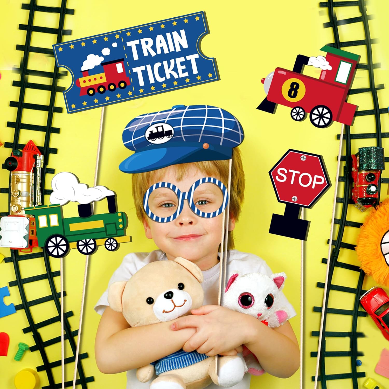 25 Pc Train Photo Booth Props for Parties and Events