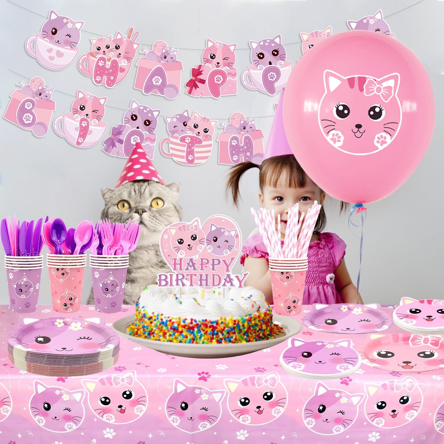 Cat Birthday Party Supplies Set for 20 Guests