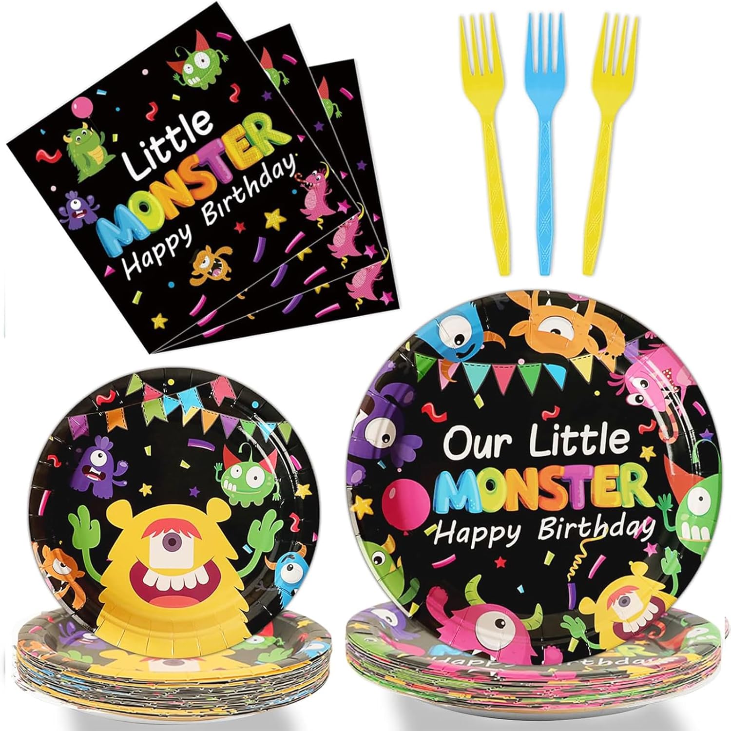 Monster Plates and Napkins Party Kit - 96 Pcs for 24 Guests