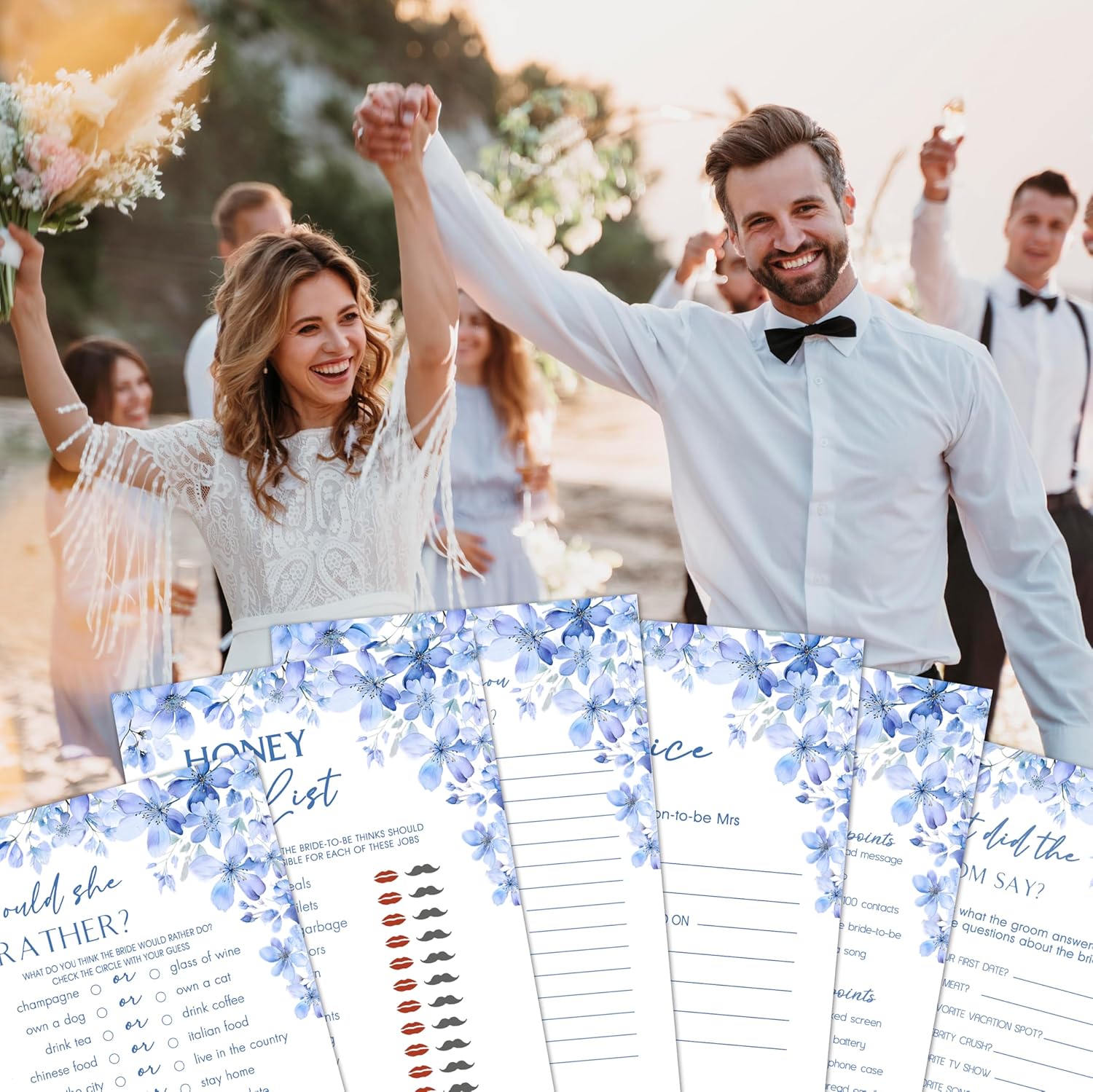 Bridal Shower Games Set of 5 Blue Flowers Theme