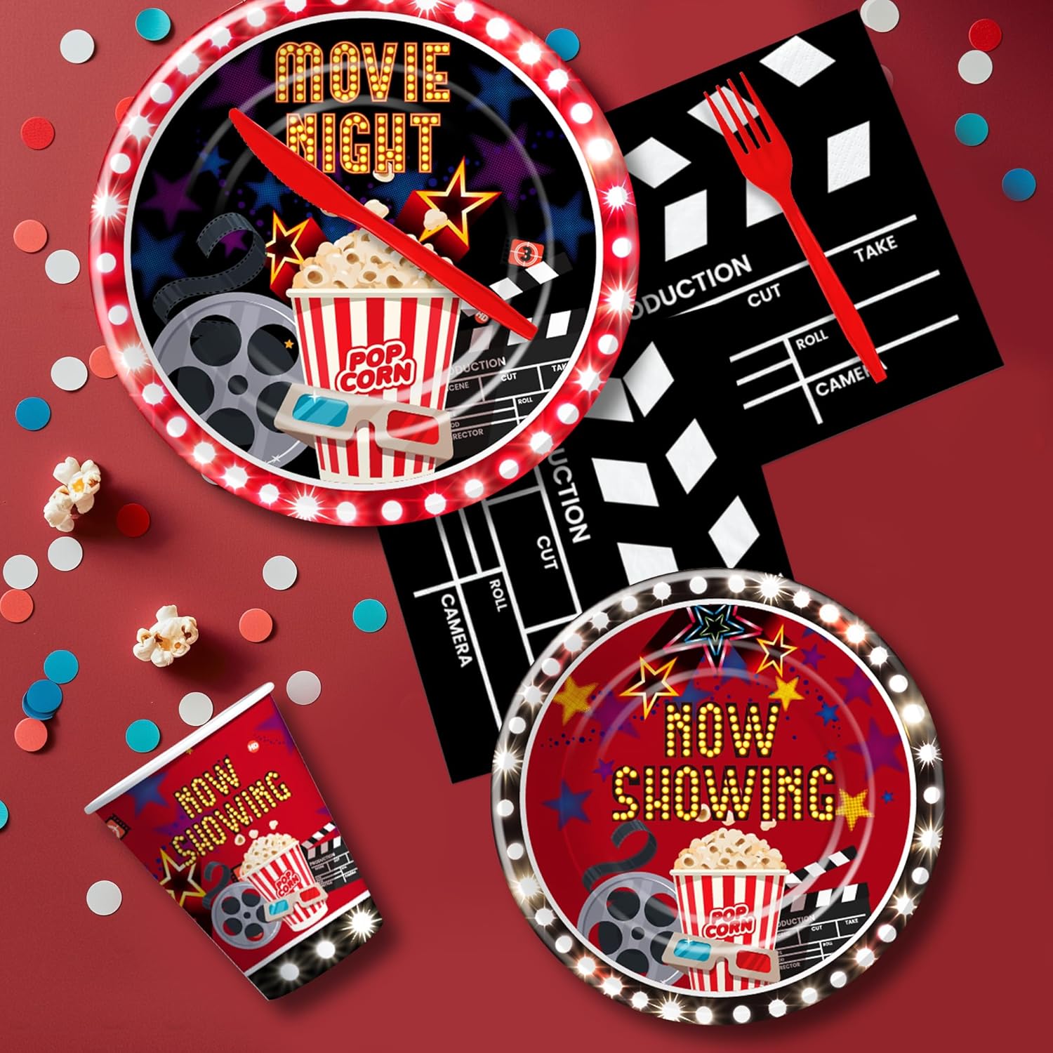 Xigejob Movie Night Tableware Set for 24 Guests