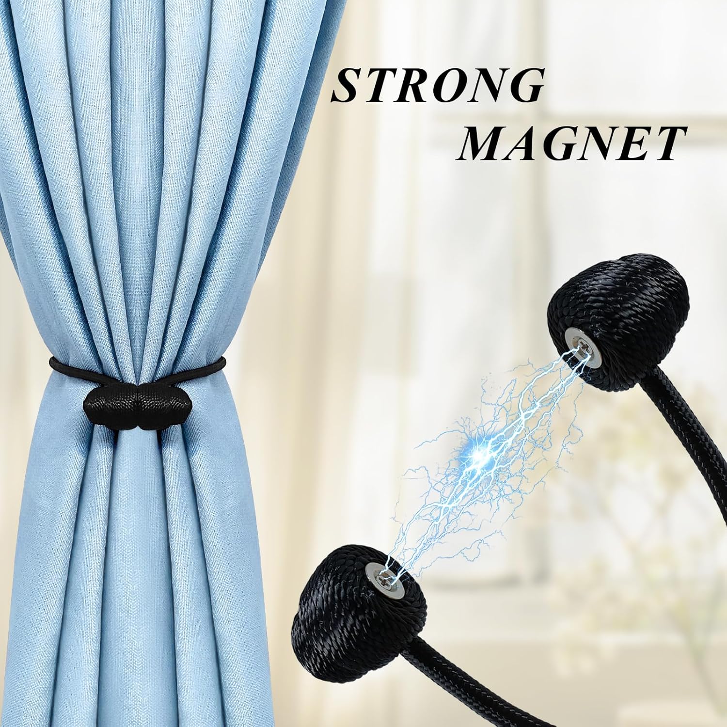 Tifanso Black Magnetic Curtain Holdbacks - 4pcs