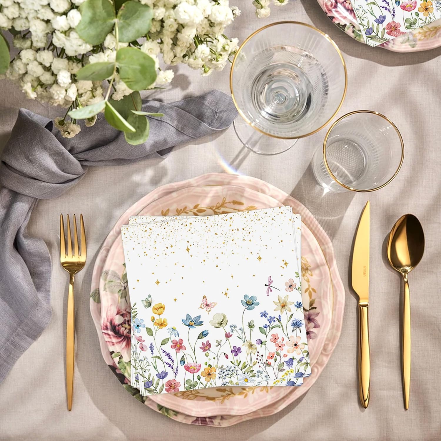20PCS Floral Napkins for Wedding and Party Decorations