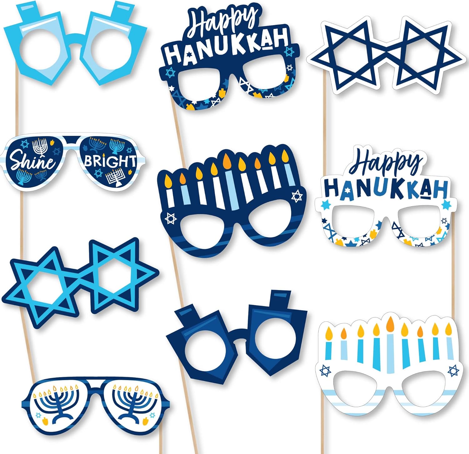 Big Dot of Happiness Hanukkah Menorah Photo Booth Props - 10 Count