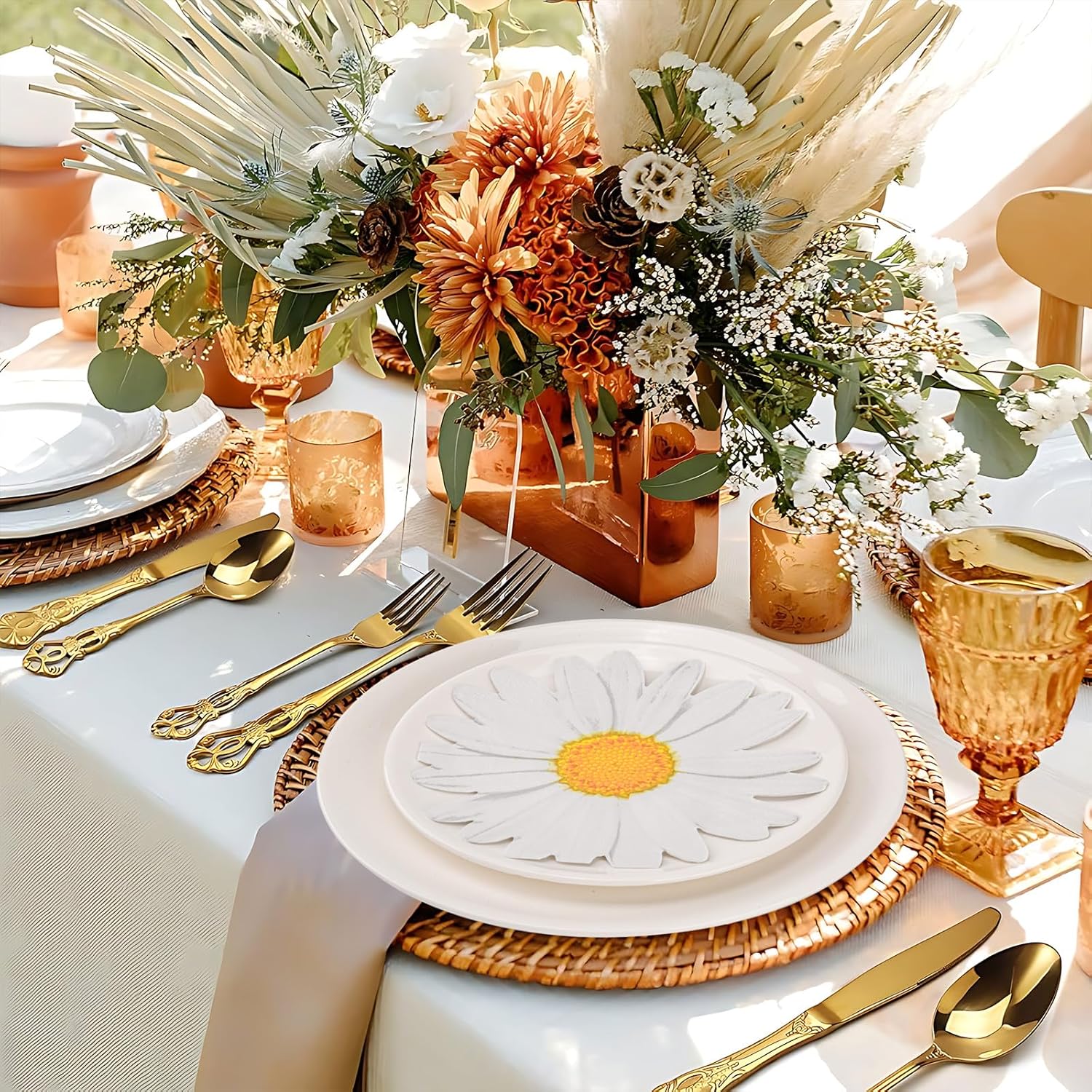 Daisy Floral Paper Napkins 200 Count White