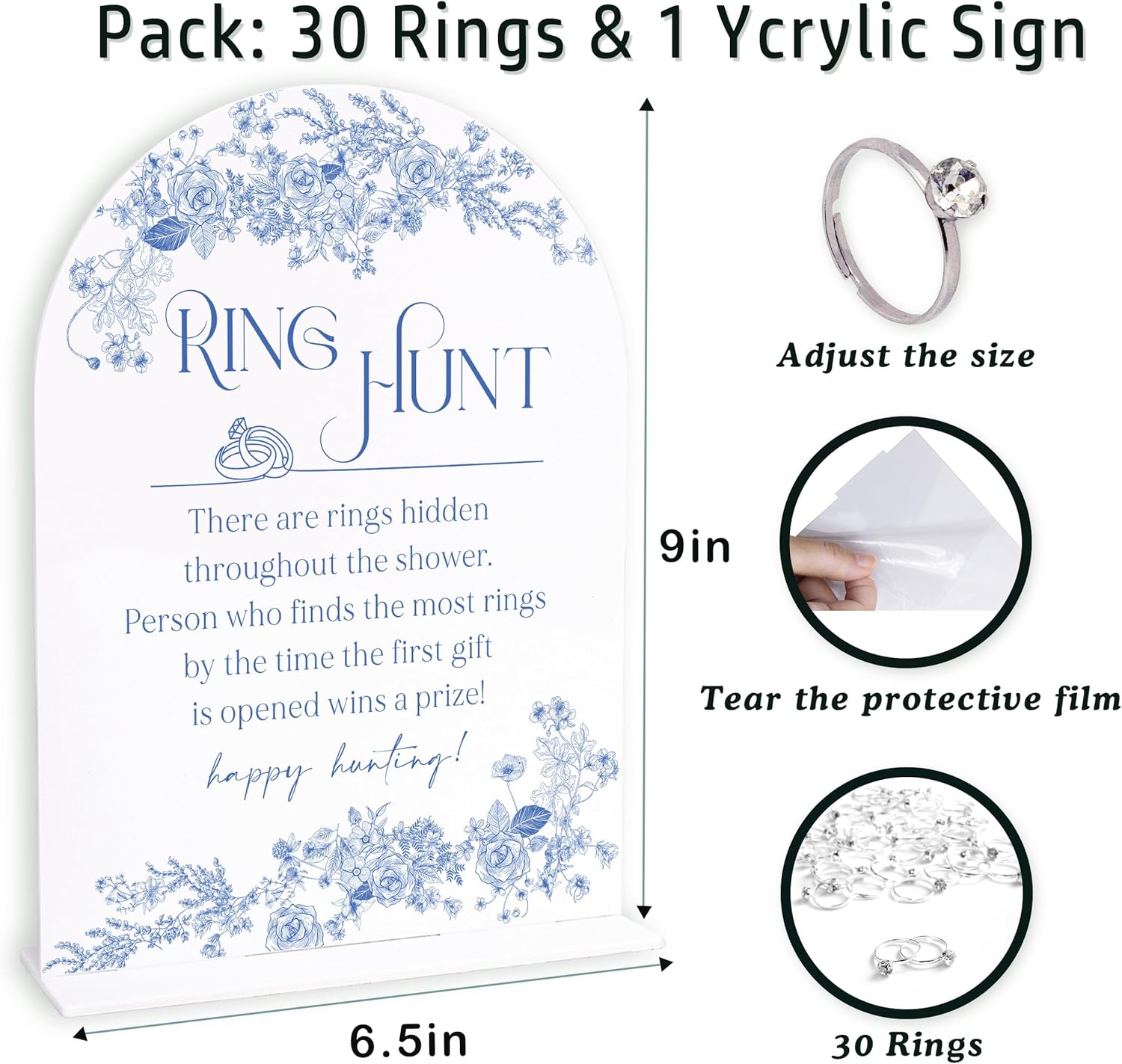 Blue Flower Bridal Shower Party Ring Scavenger Hunt Game